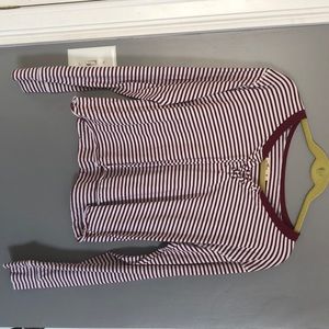 Women’s Maroon and White Cropped Long sleeve shirt